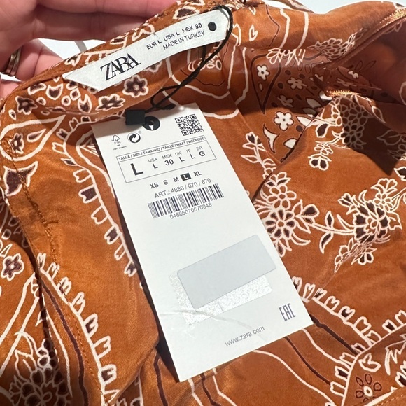 NWT ZARA Printed Boho Camisole Flowy Top in Brown & White Sz L - Picture 5 of 10